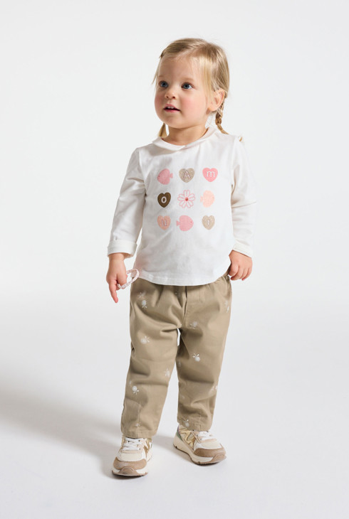 Pantalón paperbag de flores beige bebé niña 1