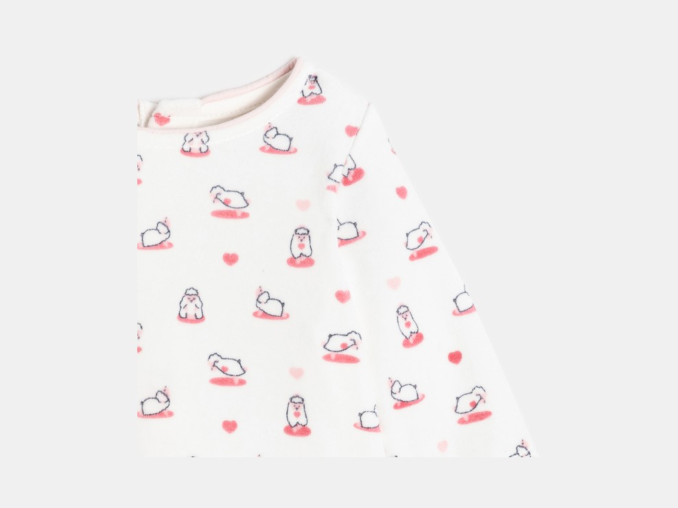 Tutina pigiama in ciniglia bianca a pecorelle neonata 2