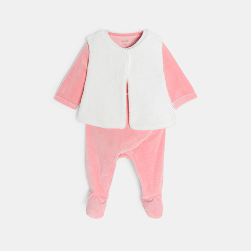 Dors-bien En Velours Rose Et Gilet Bébé Fille - Rose Camélia - 9M - OBAIBI