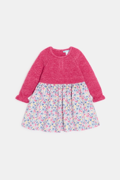 Abito floreale rosa effetto 2 in 1 per neonata 1