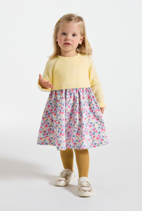 Abito floreale giallo effetto 2 in 1 per neonata 1