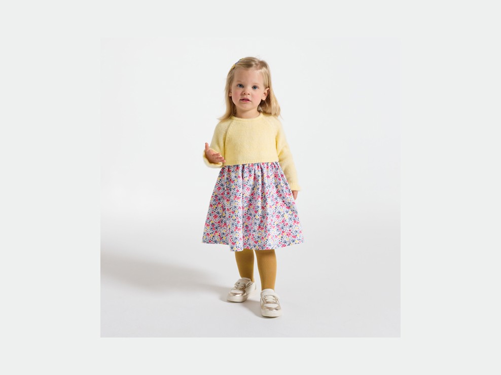 Kleid geblümt gelb 2-in-1-Effekt Kleinkind Mädchen 1