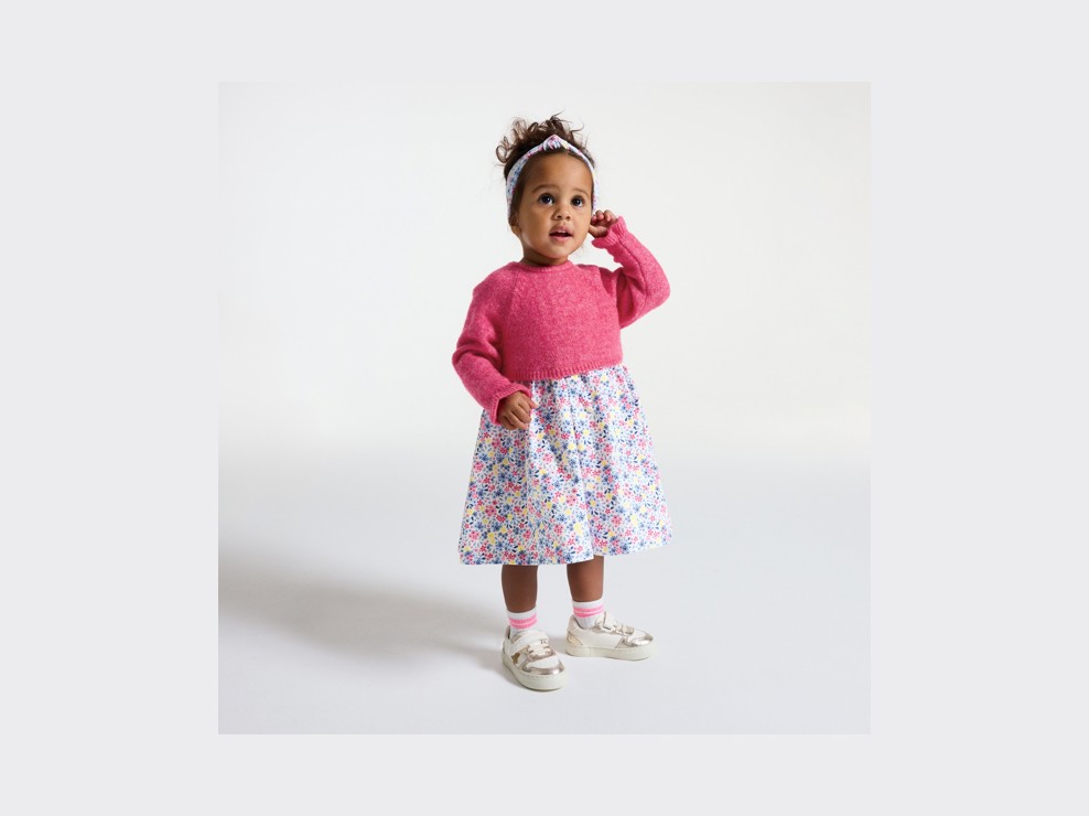 Robe fleurie rose effet 2 en 1 bébé fille 1