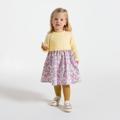Robe Fleurie Jaune Effet 2 En 1 Bébé Fille - Vanille - 3M - OBAIBI