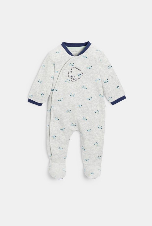 Strampler aus grauem Velours mit Tiermotiv, Baby, Jungen 1
