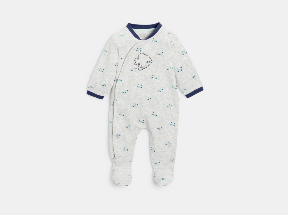 Strampler aus grauem Velours mit Tiermotiv, Baby, Jungen 1