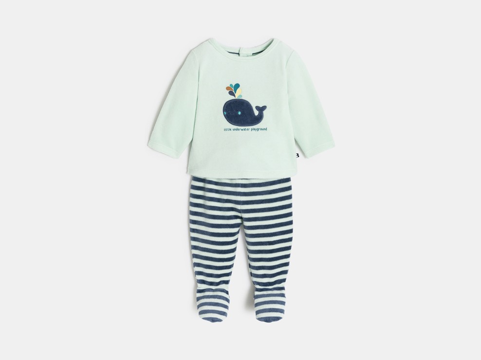 Strampler aus Samt gestreift blau Kleinkind Junge 1