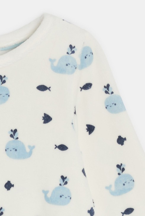 Weißer Strampler aus Samt Walfisch Kleinkind Junge 2