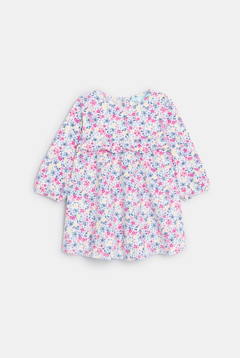 Bedrucktes geblümtes Kleid und blaue Leggings Kleinkind Mädchen 2