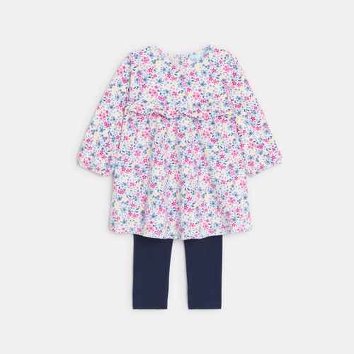 Robe Imprimé Fleuri Et Legging Bleu Bébé Fille - Imprimé Rose - 9M - OBAIBI