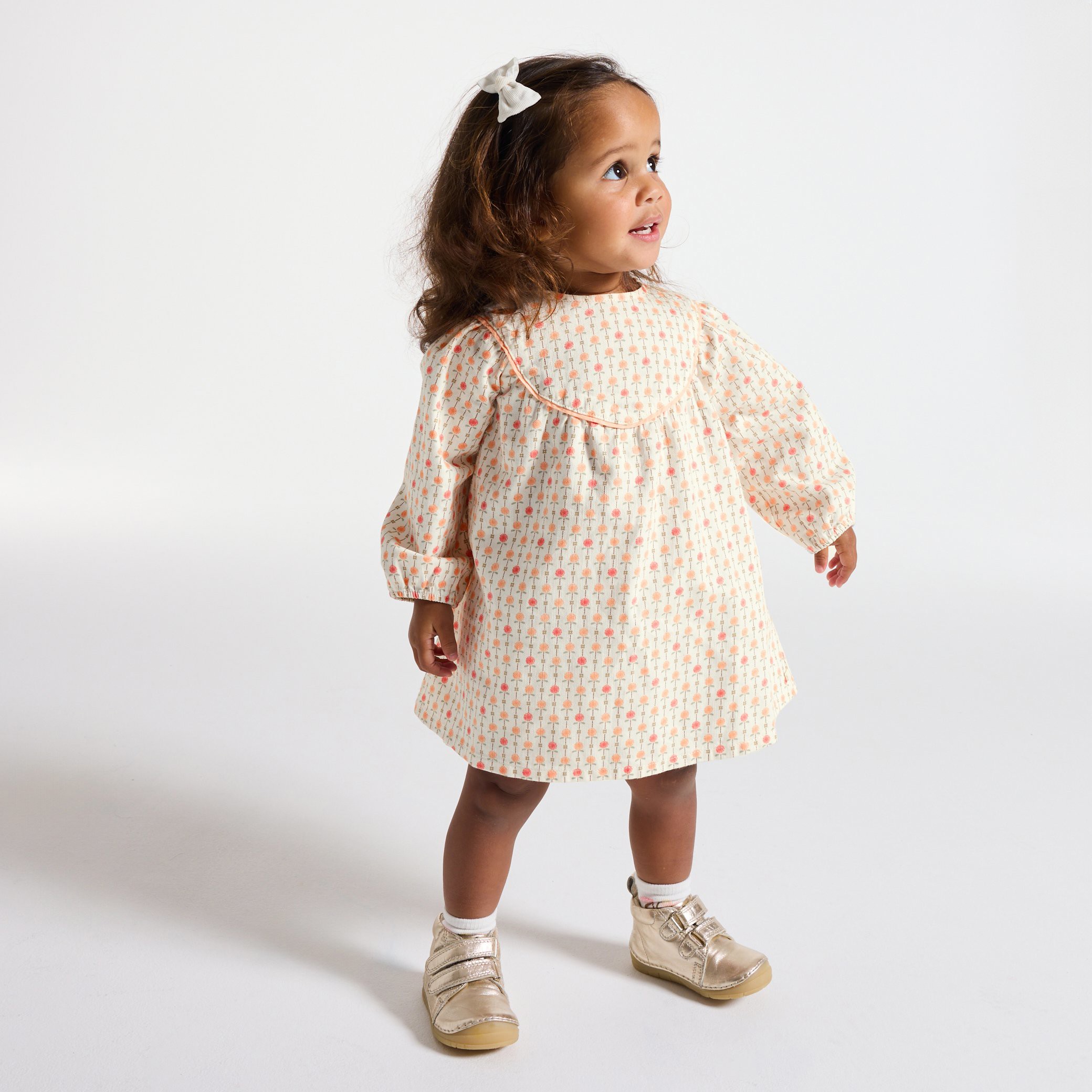 Blouse twill de coton fleurs rose bébé fille - Imprimé beige