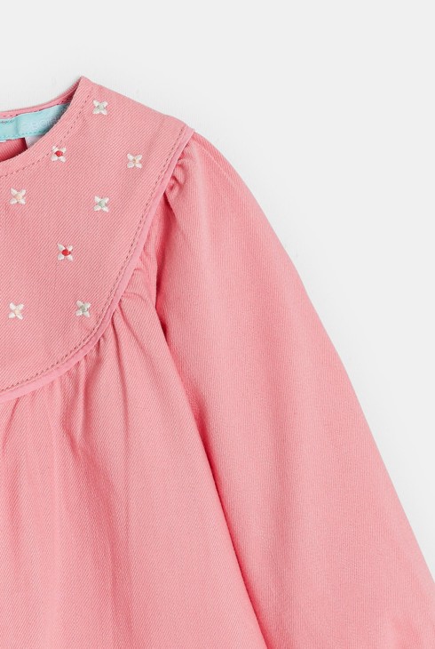 Blouse twill de coton fleurs rose bébé fille