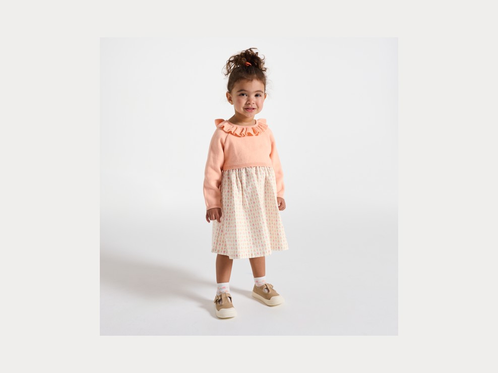 Kleid mit Blumenmuster, orange, mit 2-in-1-Effekt, Baby, Mädchen 1