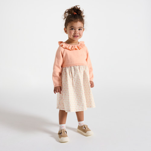 Robe Fleuri Orange Effet 2 En 1 Bébé Fille - Abricot - 5A - OBAIBI