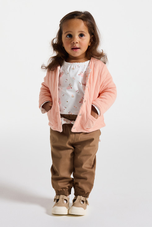 Sweat boutonné réversible beige bébé fille 1