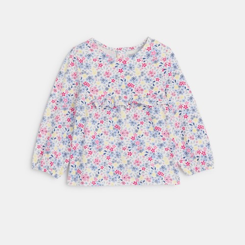 Blouse Volantée À Fleurs Blanc Bébé Fille - Imprimé Rose - 4A - OBAIBI