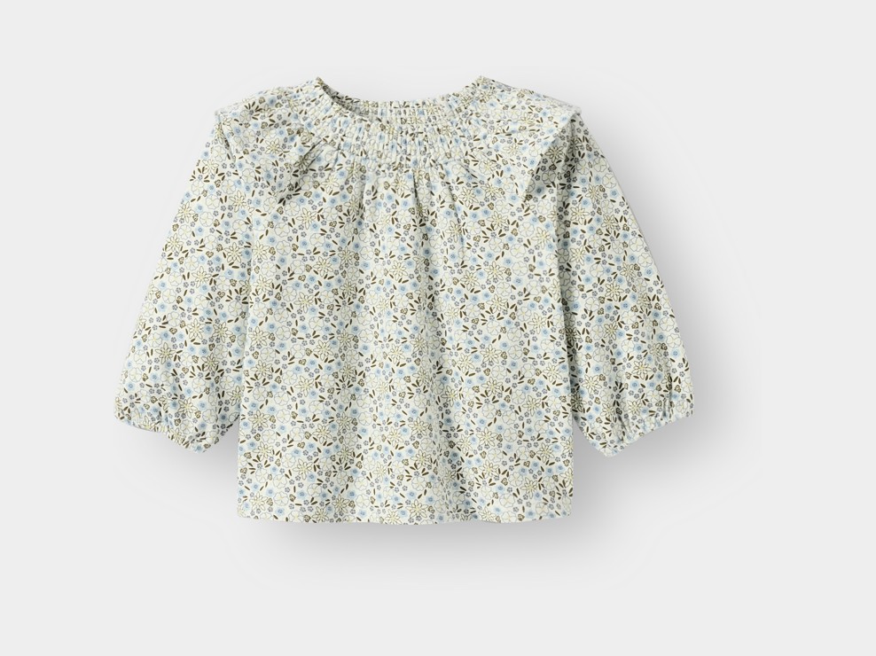 Blouse fleurie vert bébé fille 1
