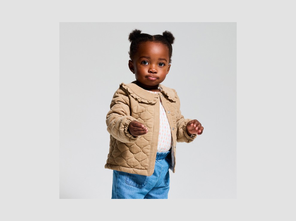 Veste en velours beige col Claudine bébé fille 1