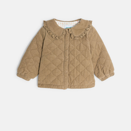 Veste En Velours Beige Col Claudine Bébé Fille - Beige Chanvre - 6M - OBAIBI