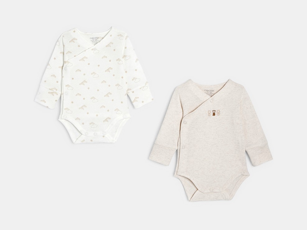 Beiger mitwachsender Wickelbody Kleinkind Mädchen Junge (2er-Pack) 1