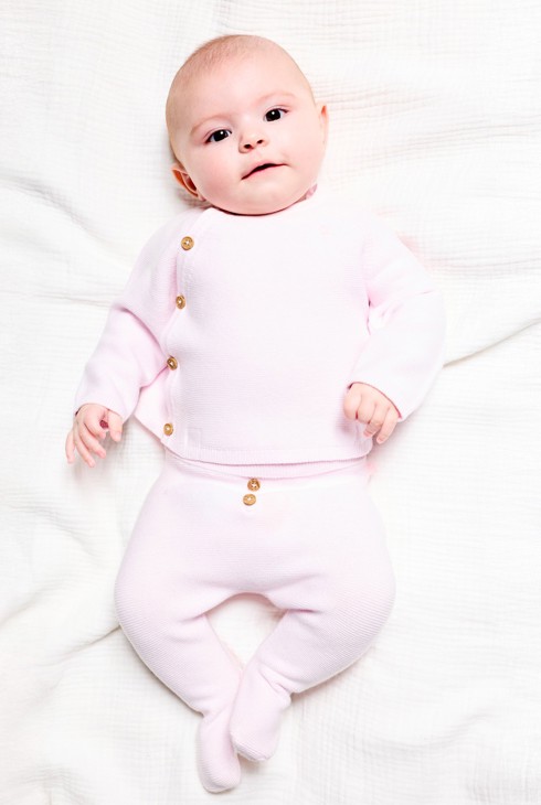 Ružičasti pleteni pulover benkica za novorođenčad 1