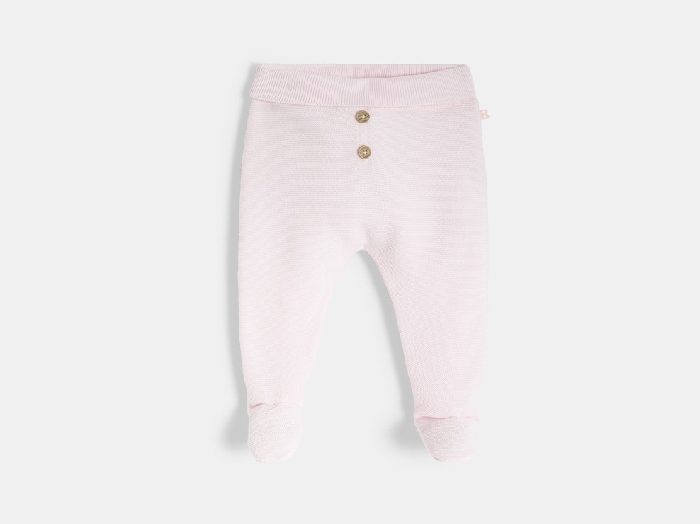 Pantalon à pieds en maille rose poudré naissance 1