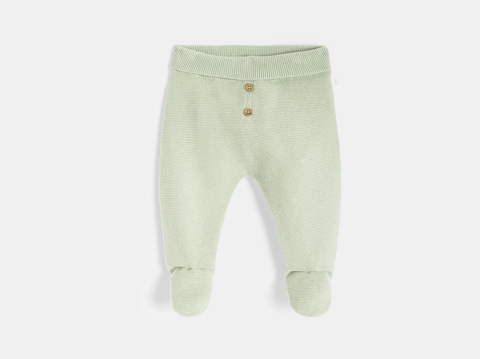 Pantaloni con piedini in maglia lavorata verde neonato nascita 1