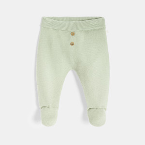 Pantalon à pieds en maille tricot vert bébé garçon naissance