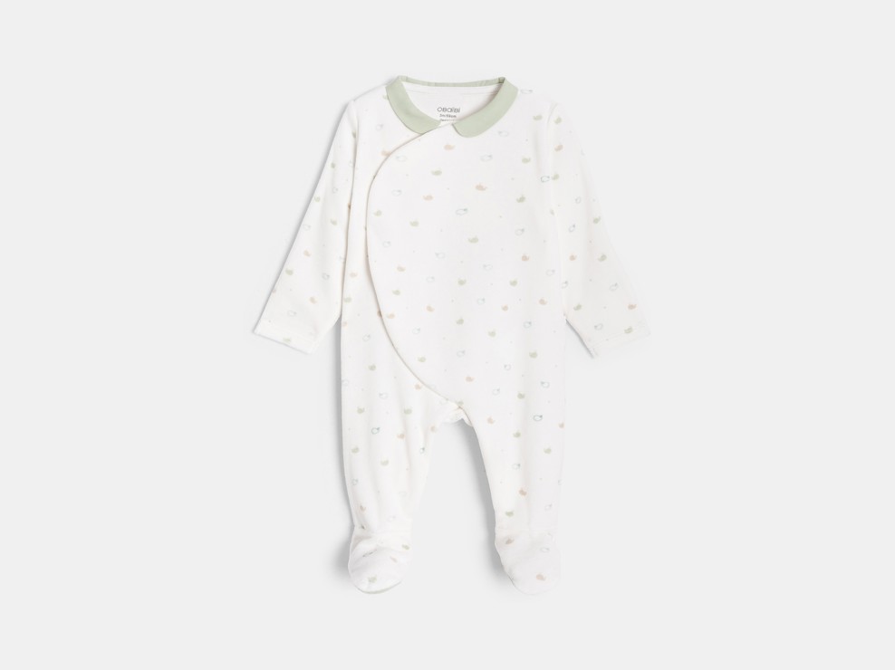 Tutina pigiama in ciniglia bianca neonato 1