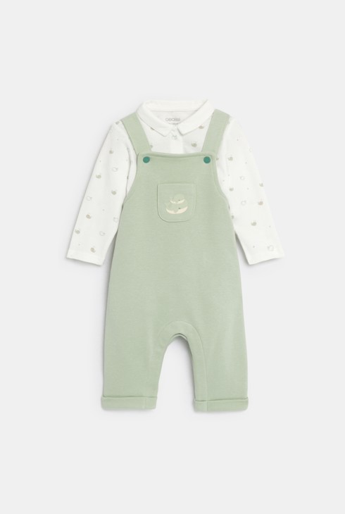 Latzhose Molton und Body Walfischmotiv grün Kleinkind Junge Geburt 1