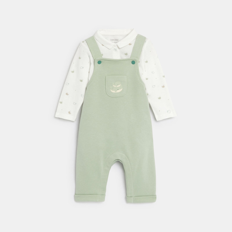 Latzhose Molton und Body Walfischmotiv grün Kleinkind Junge Geburt