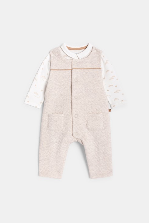 Ensemble salopette et body beige bébé garçon 1