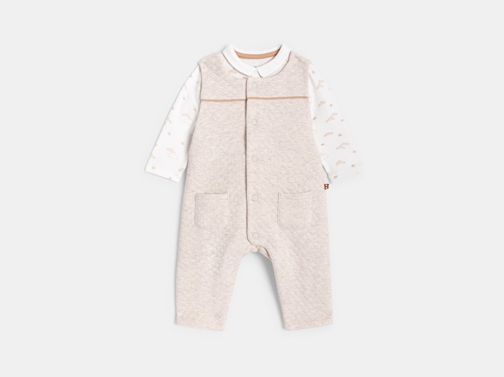 Ensemble salopette et body beige bébé garçon 1