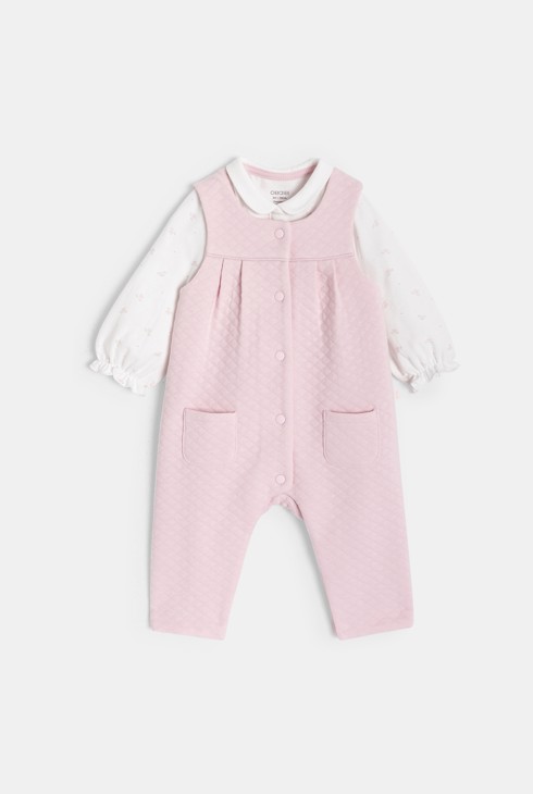 Ensemble salopette rose et body imprimé bébé fille 1