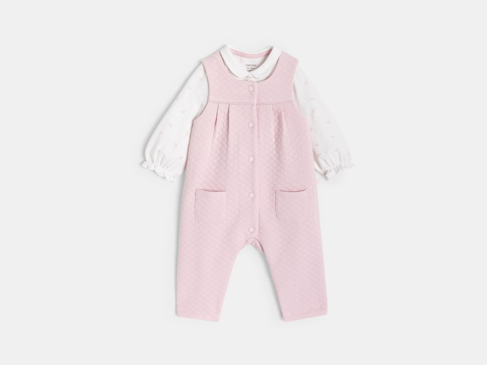 Set salopette e body stampato rosa per bambina 1