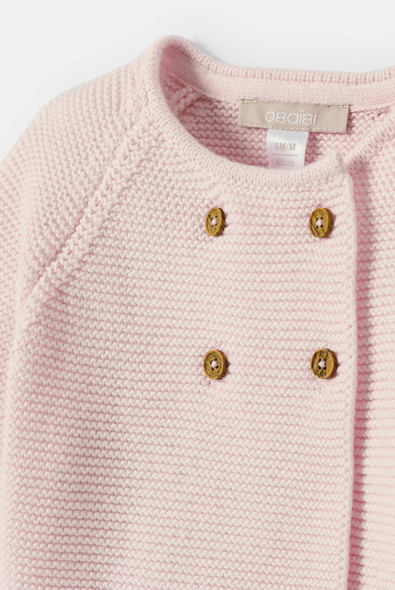 Gilet bleu ciel bébé fille - Rose poudre