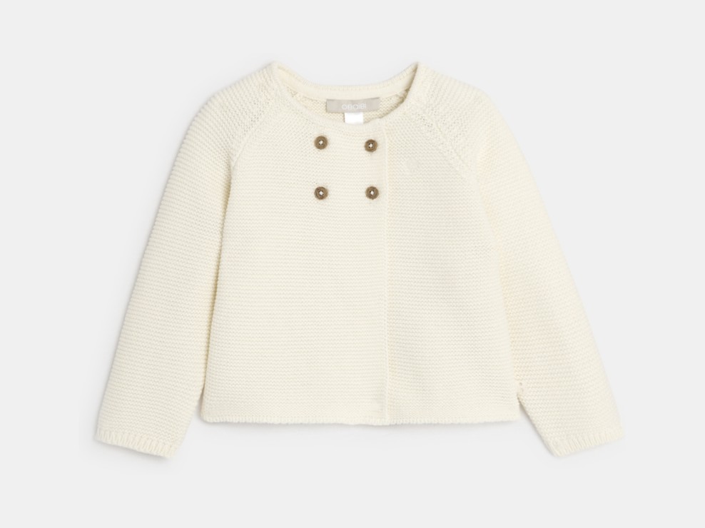 Cardigan lavorato a maglia bianco con bottoni neonato unisex 1