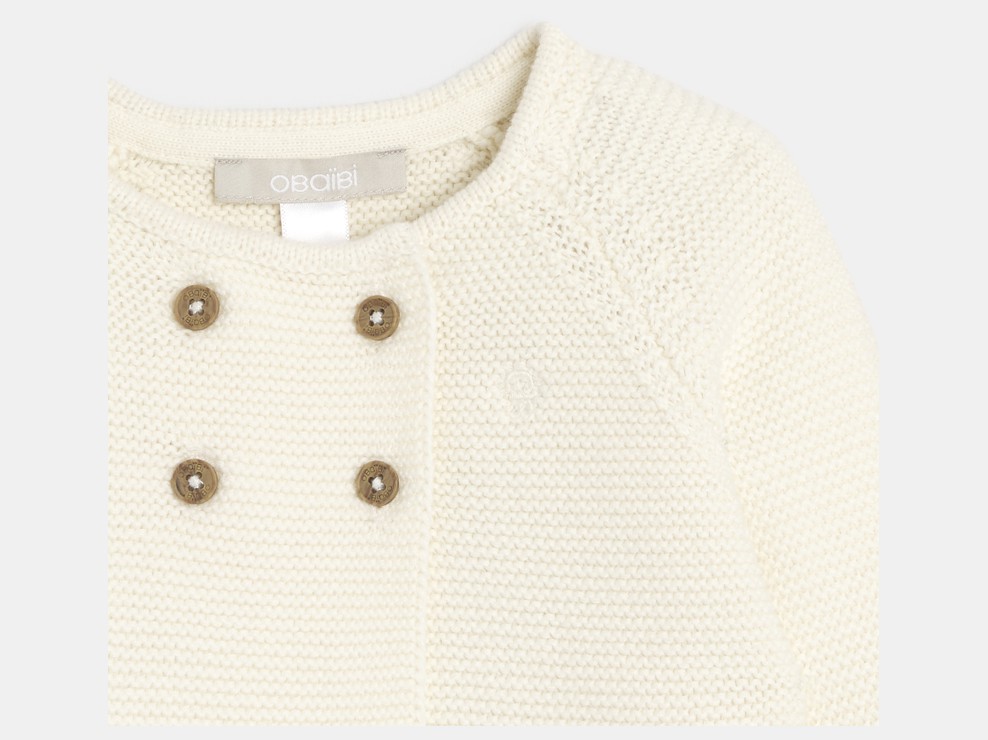 Cardigan lavorato a maglia bianco con bottoni neonato unisex 2