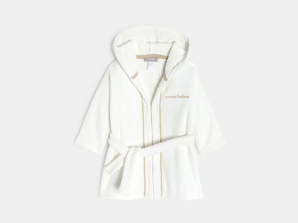 Peignoir éponge à capuche blanc naissance 1