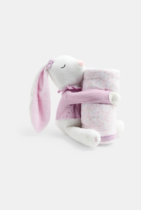 Schmusetuch aus Samt und Fleece-Decke mit Kaninchenmotiv in Rosa Kleinkind Geburt 1