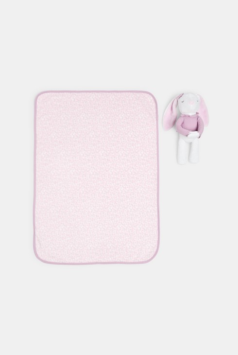 Schmusetuch aus Samt und Fleece-Decke mit Kaninchenmotiv in Rosa Kleinkind Geburt 2