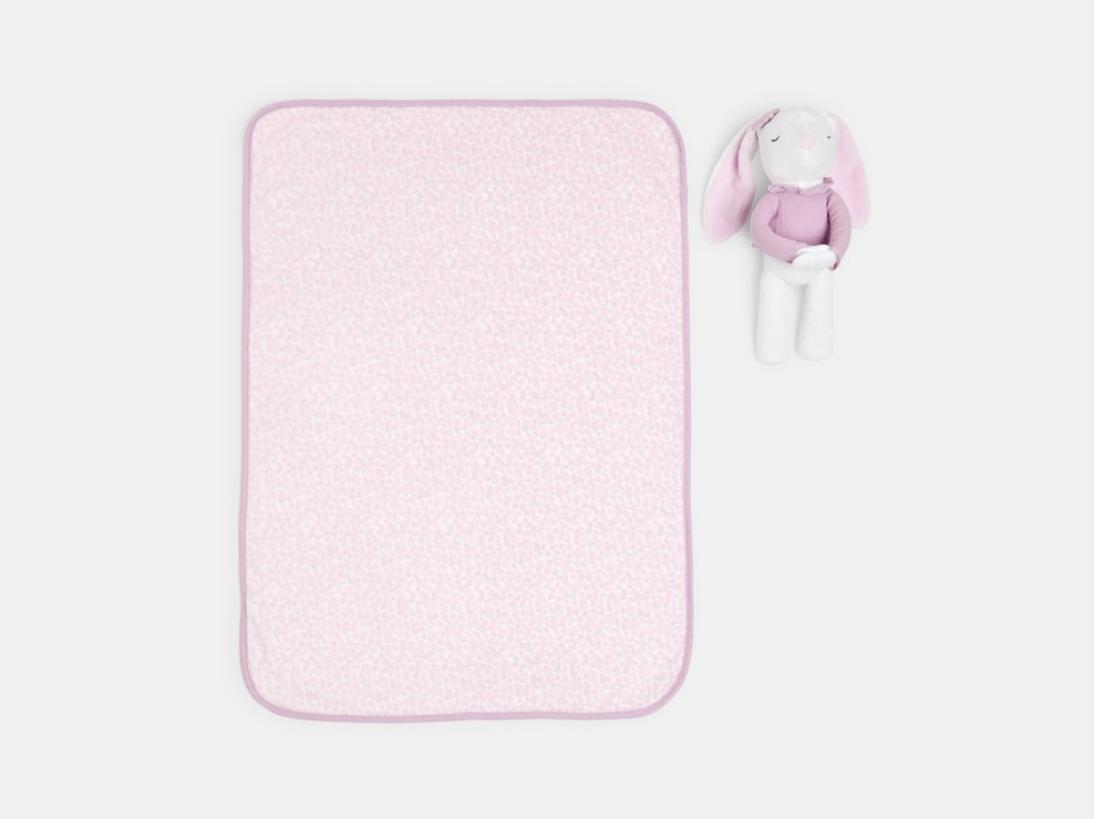 Doudou velours et plaid polaire lapin rose bébé naissance 2