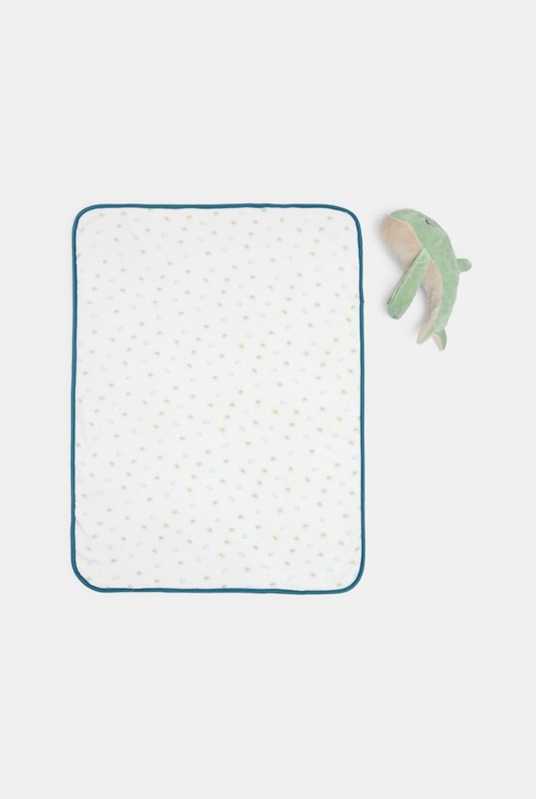 Schmusetuch aus Samt und Fleecedecke Delfin grün Kleinkind Geburt 2