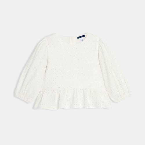 Blouse Volantée À Sequins Blanc Fille - Blanc - 4A - OKAIDI