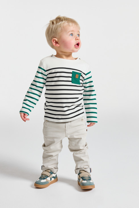 T-shirt manches longues rayé vert bébé garçon 1