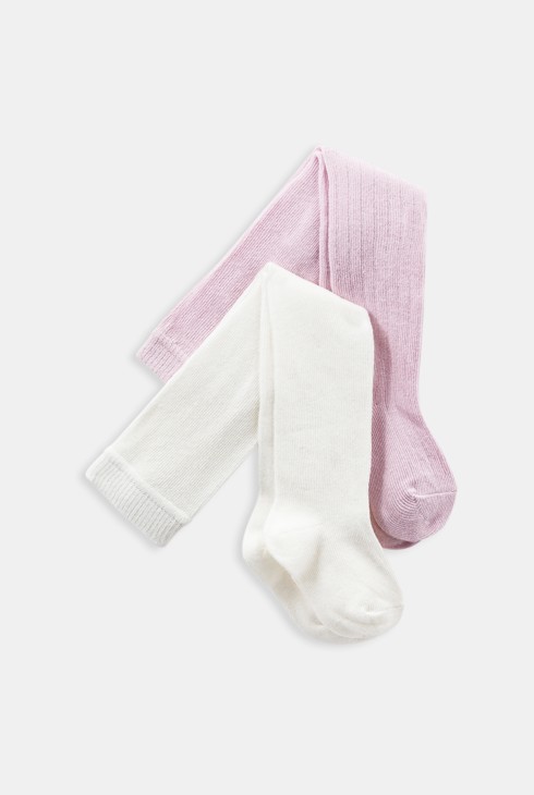 Collant rosa tinta unita in calda maglia per neonata (set di 2) 1