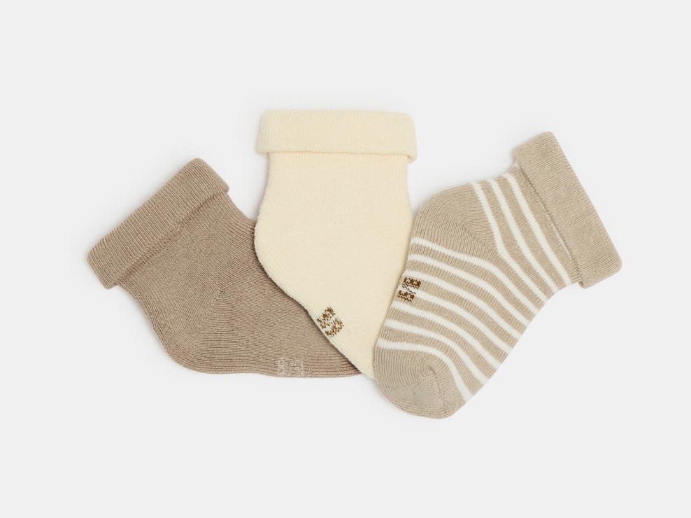 Warme Baby-Socken in Braun zur Geburt (3er-Pack) 1