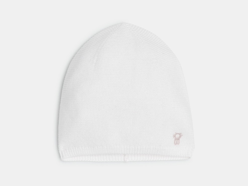 Bonnet en maille côtelée blanc naissance 1