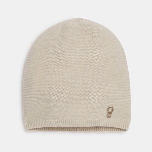 Bonnet en maille côtelée beige naissance