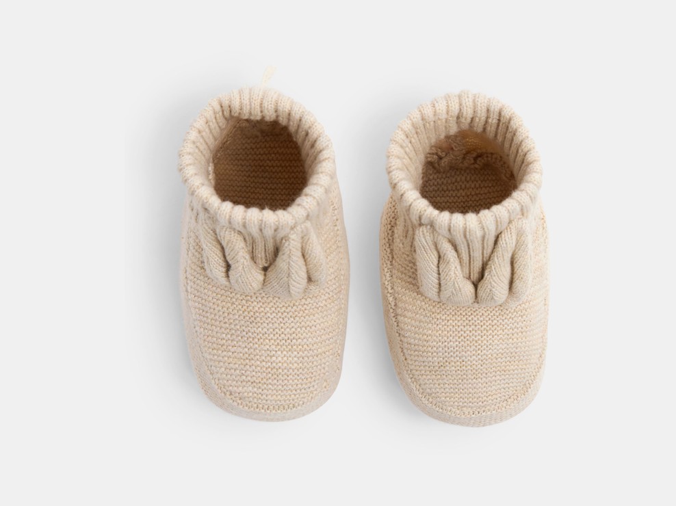 Babyschuhe gestrickt Kaninchen beige Geburt 2